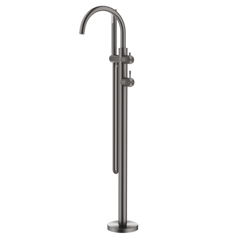 Bella Vista Mica Fluted Freestanding Bath Mixer with Hand Shower Gunmetal BFM-HS-6-NR-GM