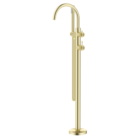 Bella Vista Mica Fluted Freestanding Bath Mixer with Hand Shower French Gold BFM-HS-6-NR-FG
