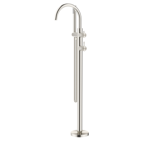 Bella Vista Mica Fluted Freestanding Bath Mixer with Hand Shower Brushed Nickel BFM-HS-6-NR-BN