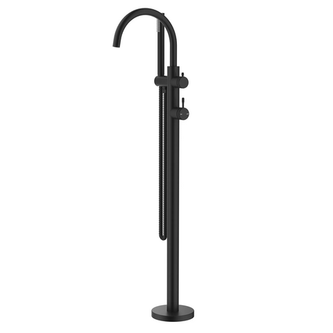 Bella Vista Mica Fluted Freestanding Bath Mixer with Hand Shower Black BFM-HS-6-NR-BLK