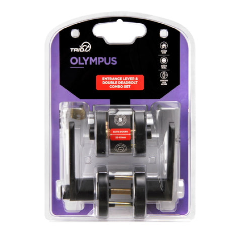 Trio Entrance Olympus Lever & Double Deadbolt Combo Matte Black WWL/WB65BLC