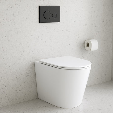 Amelie Deauville Wall Faced Toilet Package (Wall Face Pan w/ Soft Close UF Seat White + In-Wall Cistern + Matte Black Flush Button) BDOSORBIWFPUFMB