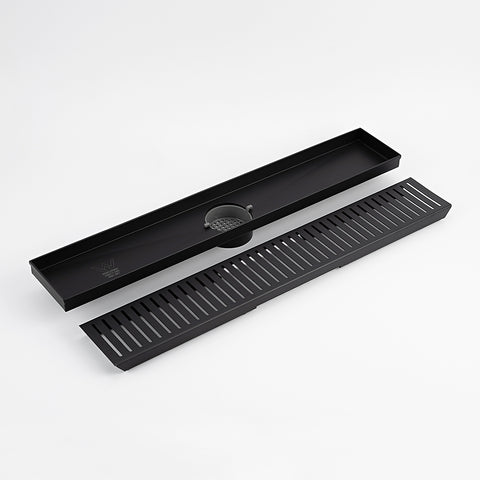 Radiant Slotted Linear Shower Grate 600 mm Length + 74mm Outlet Matte Black 316-BLK-SGL-600-74