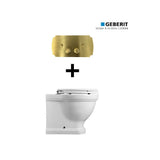 Turner Hastings Claremont Floor Pan with Seat, In-wall Cistern & Claremont Brushed Brass Flush Buttons CF302GE-BB