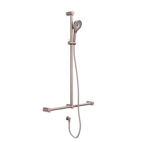 Nero Mecca Care 32mm T Bar Grab Rail And Adjustable Sower Set 1100X750mm Brushed Bronze NRCS006BZ