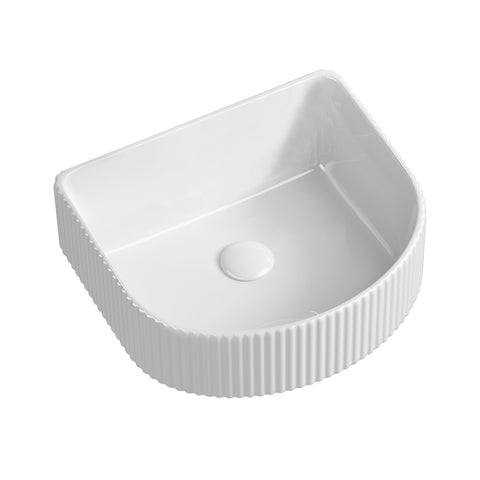 Seima Cleo 402 Fluted D-Shape Wall Hung Basin 400x350mm (No taphole) Gloss White 192942