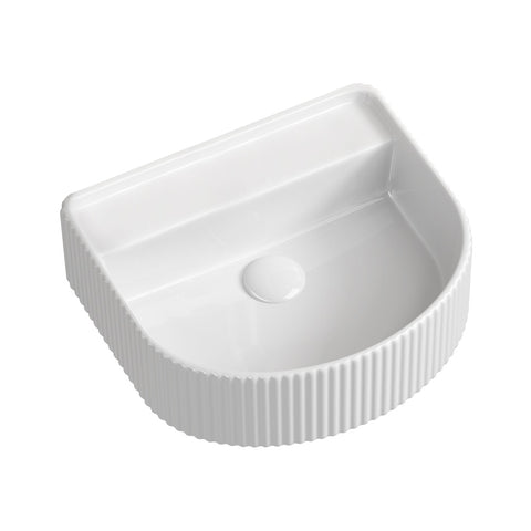 Seima Cleo 404 Wall Fluted D-Shape Wall Hung Basin 430x350mm w/ Tap (No taphole) Gloss White 192945