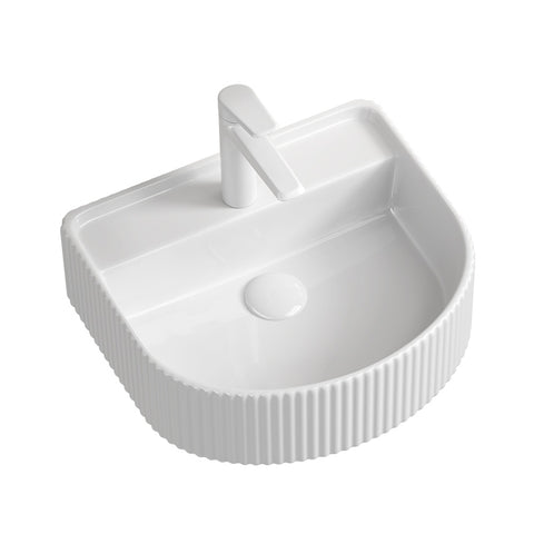 Seima Cleo 404 Wall Fluted D-Shape Wall Hung Basin 430x350mm w/ Tap (1 taphole) Matte White 192946