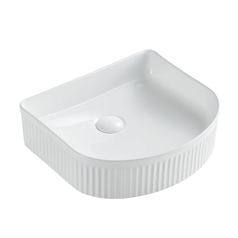Seima Cleo 410 Fluted D-Shape Above Counter Basin 415x365mm (No taphole) Matte White 192617