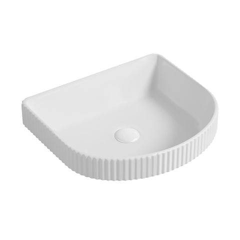 Seima Cleo 430 Fluted D-Shape Semi-Inset Basin 430x380mm (No taphole) Matte White 192949