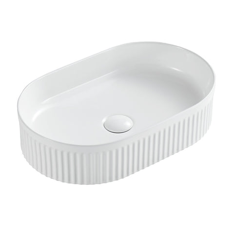 Seima Cleo 500 Fluted Oval Above Counter Basin 500x315mm (No taphole) Gloss White 192618