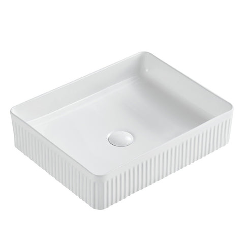 Seima Cleo 501 Fluted Rectangle Above Counter Basin 500x360mm (No taphole) Gloss White 192624