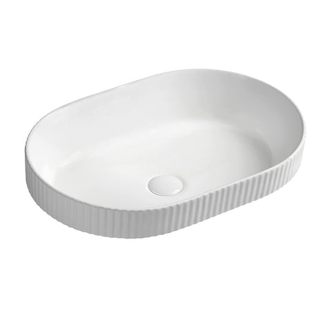 Seima Cleo 550 Fluted Ellipse Semi-Inset Basin 550x380mm (No taphole) Gloss White 192952