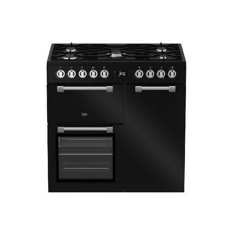 Beko Freestanding Heritage Cooker (Multi-functional 90cm Triple Oven with Gas Cooktop) Matte Black BRC916GMB