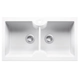 Turner Hasting Cuisine Inset / Undermount Double Bowl Sink  860x500mm with Taphole Gloss White CUD86FS