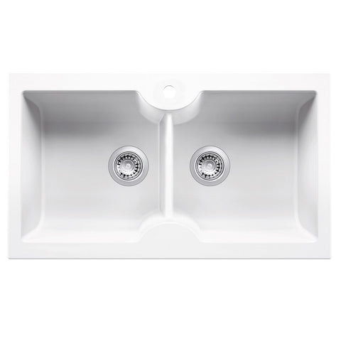 Turner Hasting Cuisine Inset / Undermount Double Bowl Sink  860x500mm with Taphole Gloss White CUD86FS