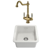 Turner Hastings Package 46 Cuisine Sink 460mm (Incl. Brushed Brass Grid, Providance Double Mixer and Basket Waste) Gloss White PKG046