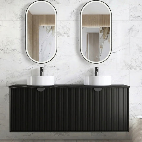 Otti Marlo Wall Hung Vanity 1500mm (10 & 2 O'Clock Taphole) Matte Black / Empire Black Top MA1500BST-EB-10TH