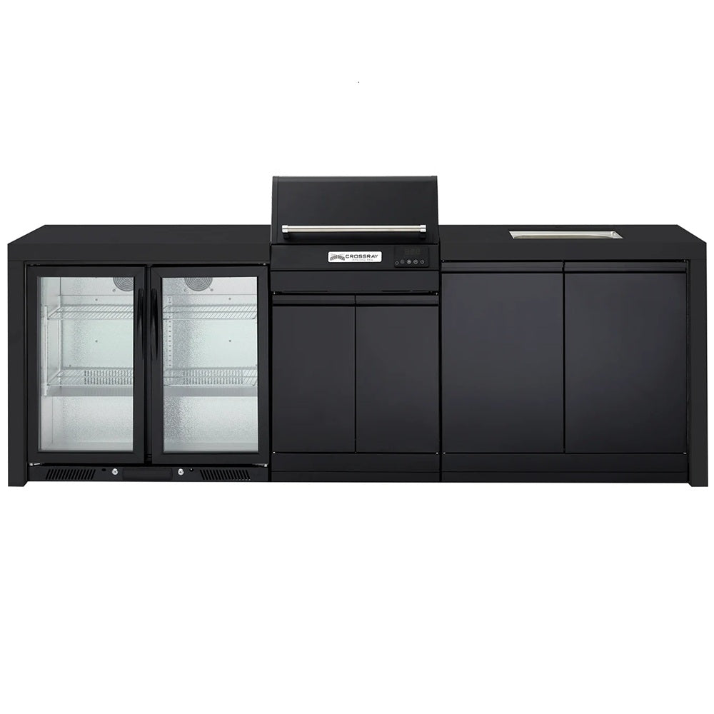 Crossray Extreme Electric BBQ Outdoor Kitchen w/ Sink & Double Fridge Black TCEK-12