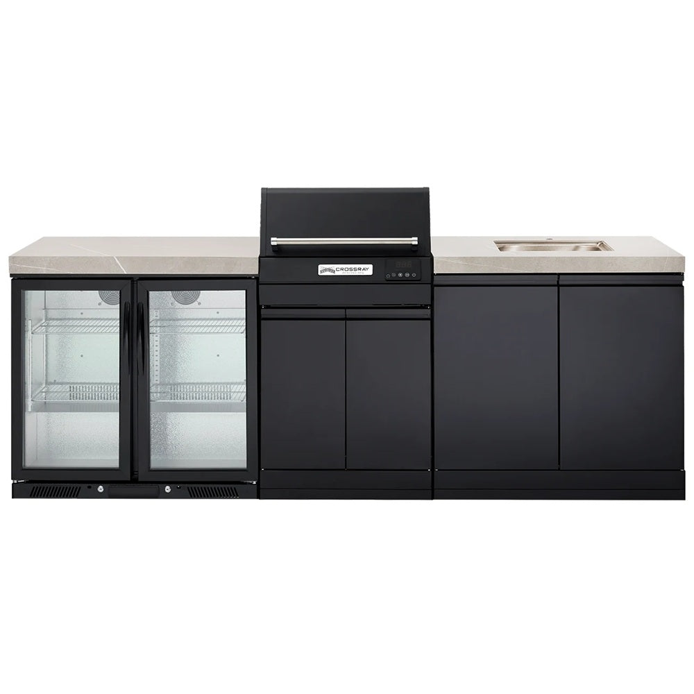 Crossray Extreme Electric BBQ Outdoor Kitchen w/ Sink & Double Fridge Grey TCEK-18