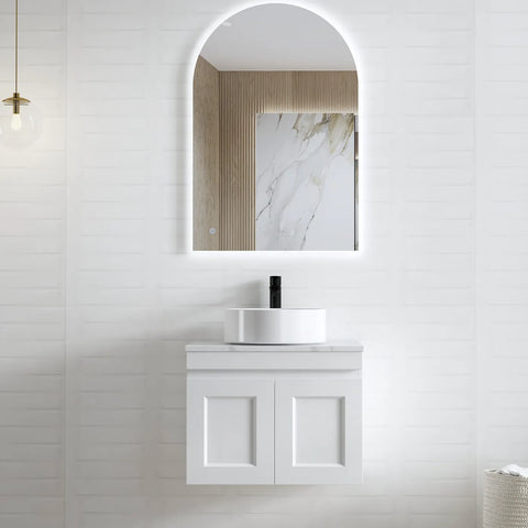 Otti Hampton Mark II Wall Hung Vanity 600mm Satin White w/ Matte White Top HPM600WSTUD-MW