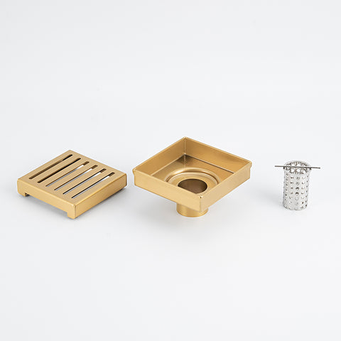 Radiant Slotted Square Shower Grate 100 mm + 38mm Outlet Brushed Gold 316-GLD-SGS-100-38
