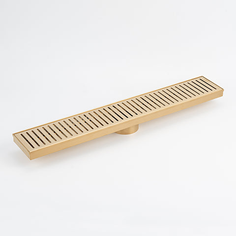 Radiant Slotted Linear Shower Grate 700 mm Length + 74mm Outlet Brushed Gold 316-GLD-SGL-700-74