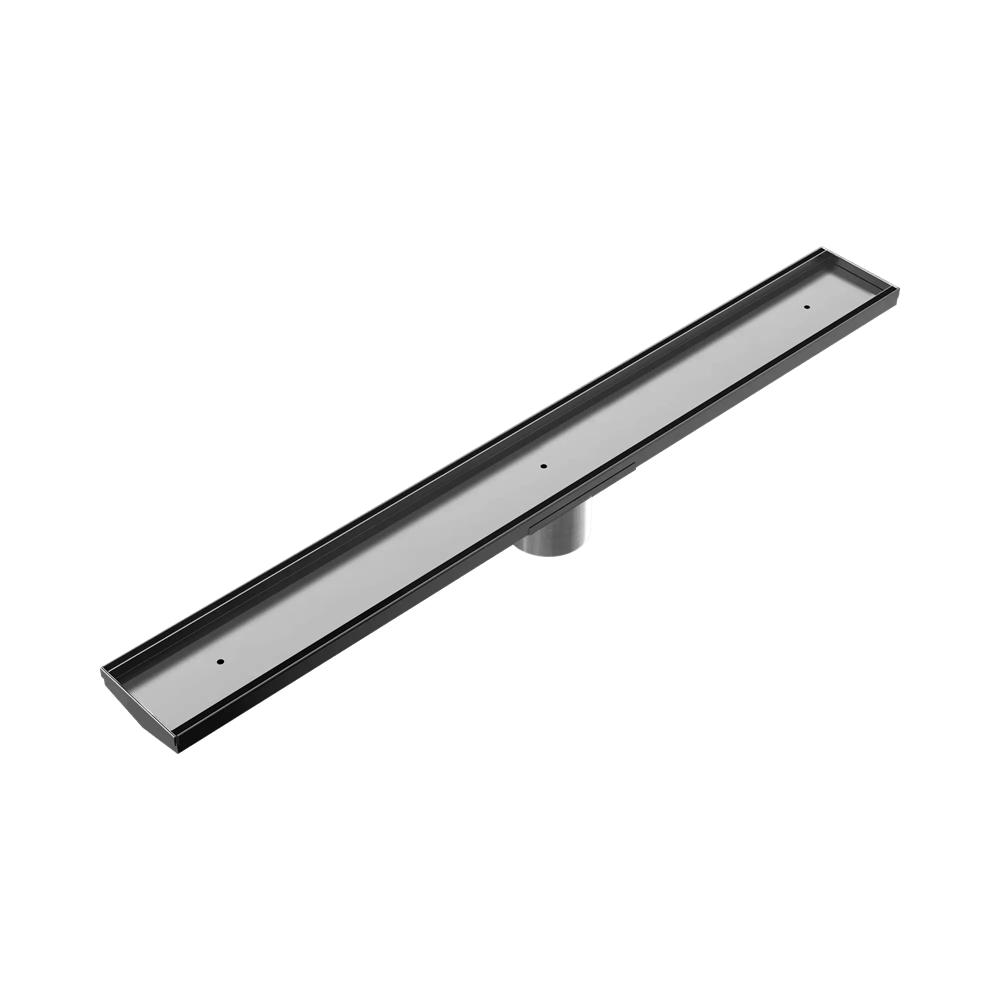 Nero Tile Insert V Channel Floor Grate w/ Outlet 800x82x50mm Gunmetal NRFG011HSGM