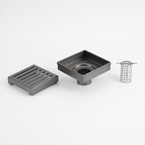 Radiant Slotted Square Shower Grate 100 mm + 38mm Outlet Gunmetal Grey 316-GMG-SGS-100-38