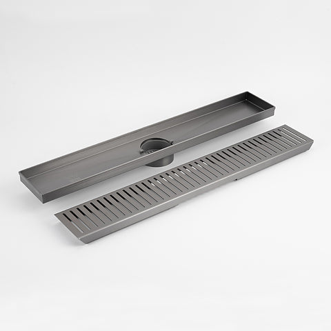 Radiant Slotted Linear Shower Grate 800 mm Length + 74mm Outlet Gunmetal Grey 316-GMG-SGL-800-74