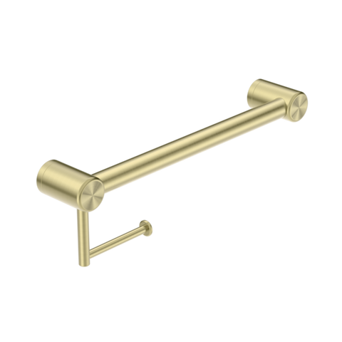 Nero Mecca Care 32mm Grab Rail With Toilet Roll Holder 450mm Brushed Gold NRCR3218ABG