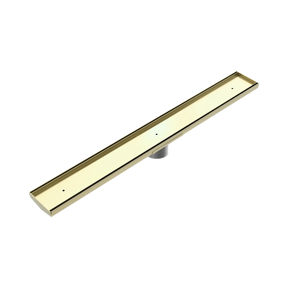 Nero Tile Insert V Channel Floor Grate w/ Outlet 800x106x80mm Brushed Gold NRFG012HSBG