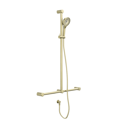 Nero Mecca Care 32mm T Bar Grab Rail And Adjustable Sower Set 1100X750mm Brushed Gold NRCS006BG