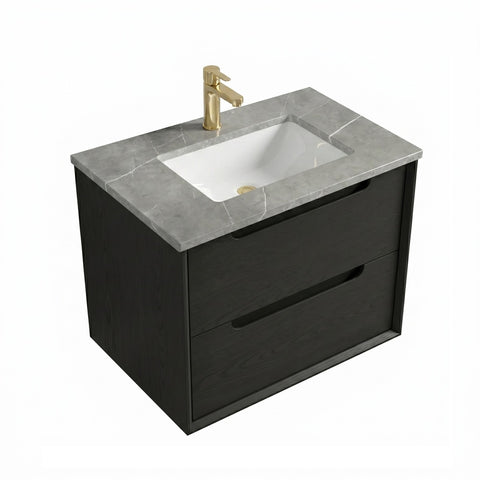 Otti Byron Wall Hung Vanity 600mm w/ Undermount Basin Black Oak / Amani Grey Top BY600BST-G-UB