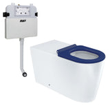 Fienza Isabella Care Wall Faced Toilet Suite (S Trap) Blue Seat - R&T Cistern w/ Care Flush Button - Gloss White K016A-R&T