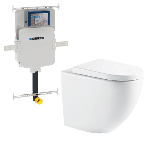 Fienza Alix Wall Faced Toilet (S Trap) Geberit Sigma In Wall Cistern (No Button) Gloss White K025A-GE