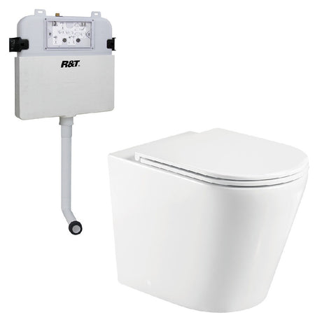 Fienza Aluca Tornado Wall Faced Toilet Suite Slim Seat (P Trap) w/ R&T In Wall Cistern (No Button) Gloss White K315-R&T-2