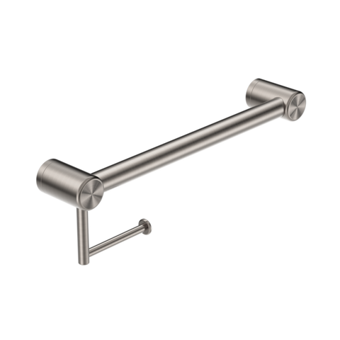 Nero Mecca Care 32mm Grab Rail With Toilet Roll Holder 450mm Brushed Nickel NRCR3218ABN