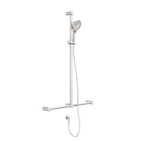 Nero Mecca Care 32mm T Bar Grab Rail And Adjustable Sower Set 1100X750mm Brushed Nickel NRCS006BN