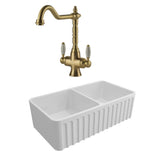 Turner Hastings Package 16 Novi Sink 850mm (Incl. Brushed Brass Grid, Providance Double Mixer and Basket Waste) Gloss White PKG016