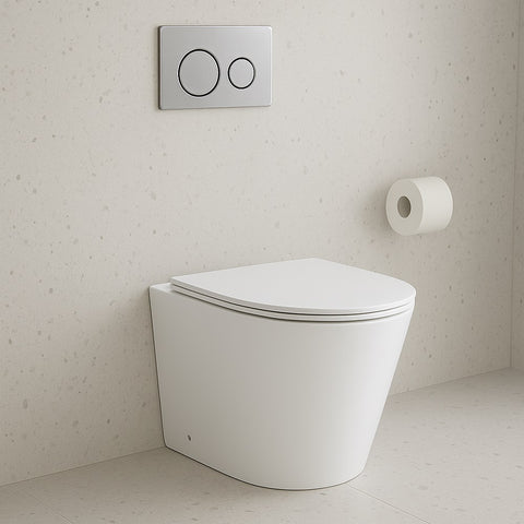 Amelie Deauville Wall Faced Toilet Package (Wall Face Pan w/ Soft Close UF Seat White + In-Wall Cistern + Stainless Steel Flush Button) BDOSORBIWFPUFSS