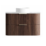 Otti Havana Fluted Wall Hung Curve Vanity 900mm Sable Walnut / Cloudy Carrara Top HA900SWST-CA