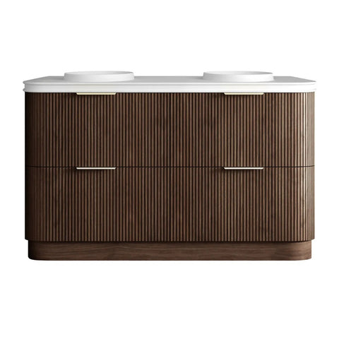 Otti Havana Fluted Freestanding Curve Vanity 1500mm Sable Walnut / Round Basin Moulded Top HAF1500SWMT-RB