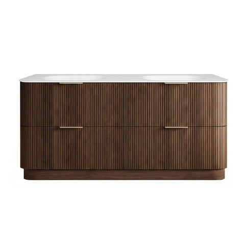 Otti Havana Fluted Freestanding Curve Vanity 1500mm Sable Walnut / Chloe Silk Top HAF1500SWMT-CS