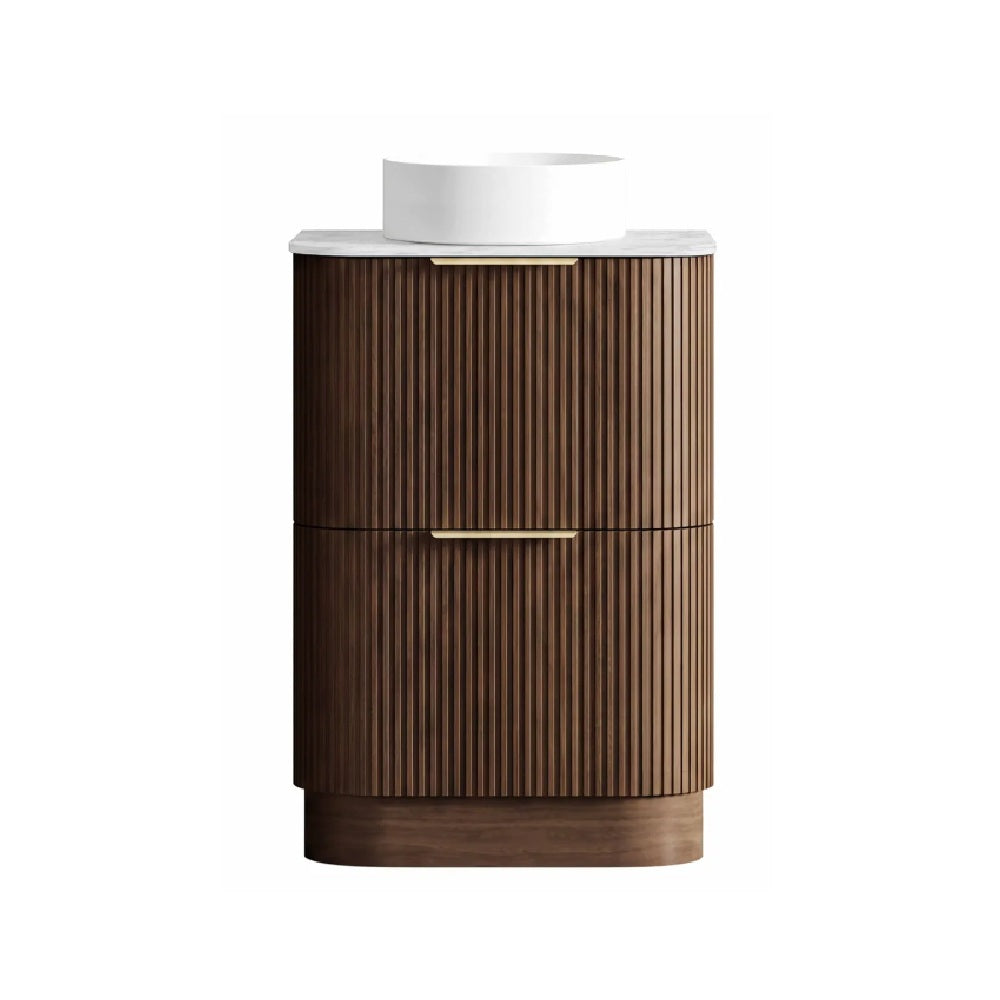 Otti Havana Fluted Freestanding Curve Vanity 600mm Sable Walnut / Cloudy Carrara Top HAF600SWST-CA