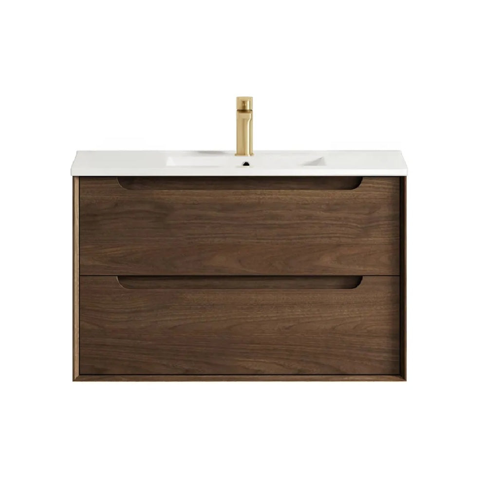 Otti Byron Wall Hung Vanity 900mm Sable Walnut / White Top BY900SWCT