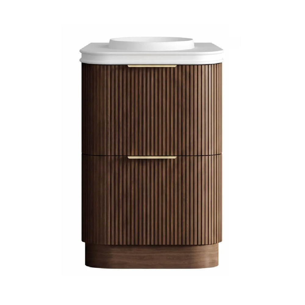 Otti Havana Fluted Freestanding Curve Vanity 600mm Sable Walnut / Round Basin Moulded Top HAF600SWMT-RB