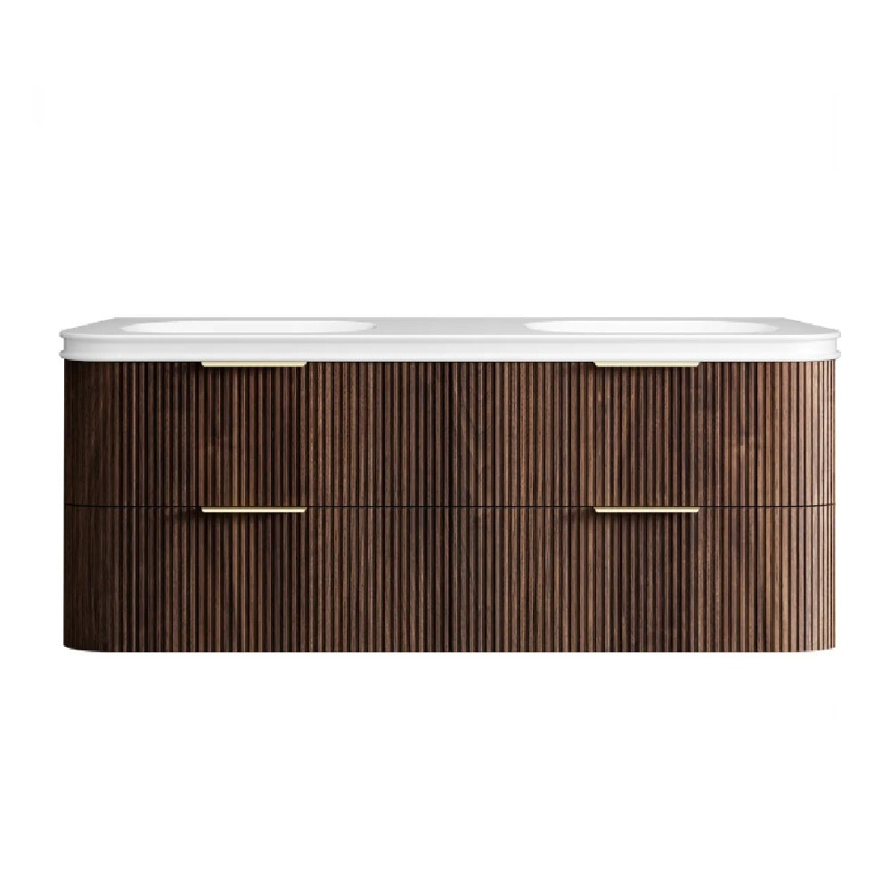 Otti Havana Fluted Wall Hung Curve Vanity 1500mm Sable Walnut / Square Basin Moulded Top HA1500SWMT-SB