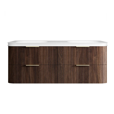 Otti Havana Fluted Wall Hung Curve Vanity 1500mm Sable Walnut / Square Basin Moulded Top HA1500SWMT-SB