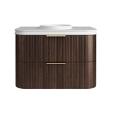 Otti Havana Fluted Wall Hung Curve Vanity 900mm Sable Walnut / Round Basin Moulded Top HA900SWMT-RB